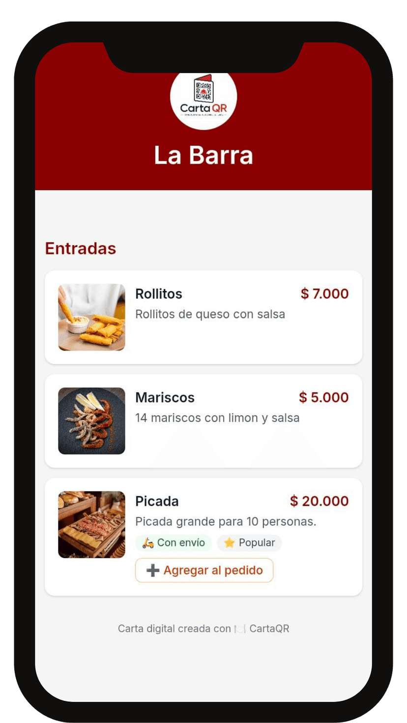 Carta digital vista en un celular